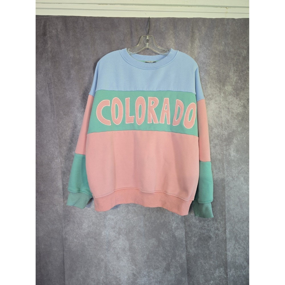 The Post Color Block Pink, Blue, Green Colorado Sweatshirt Size M